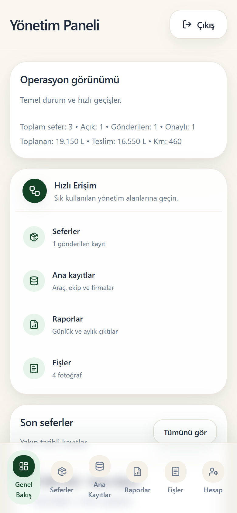 Ersoylar yönetim panelinin mobil görünümü.